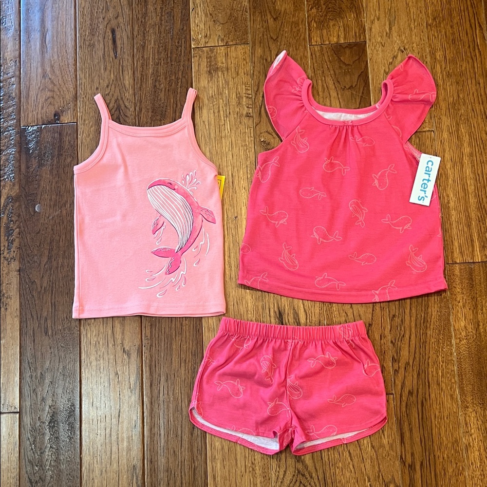 Carter’s 3 Piece Pink Whale Outfit 3T, Shorts & Tanks - Picture 2 of 5